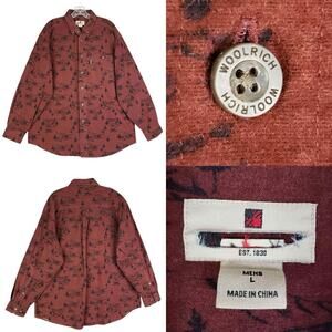 Woolrich Shirt Chamois Pocket Mens Size Large L Long Sleeve Button Down Orange